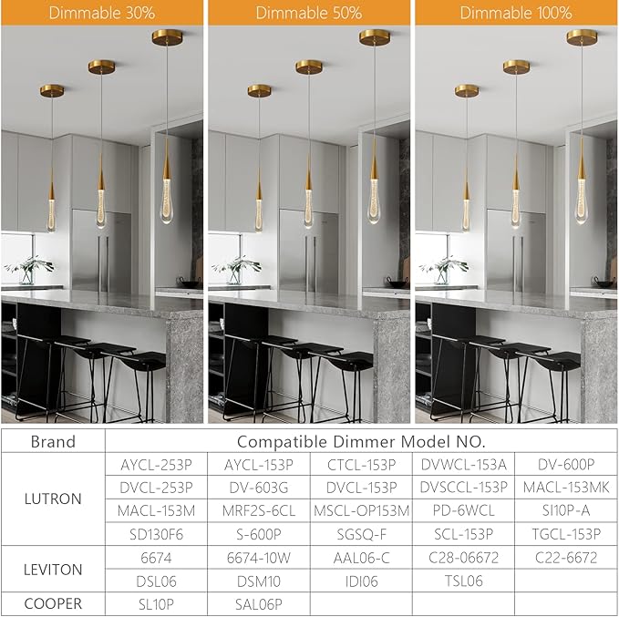 LMQNINE Kitchen Light Fixtures Ceiling Dimmable LED Modern Gold Pendant Light Mini Teardrop Crystal Pendant Light for Kitchen Island Bedroom Hallway Entryway (2-Pack)