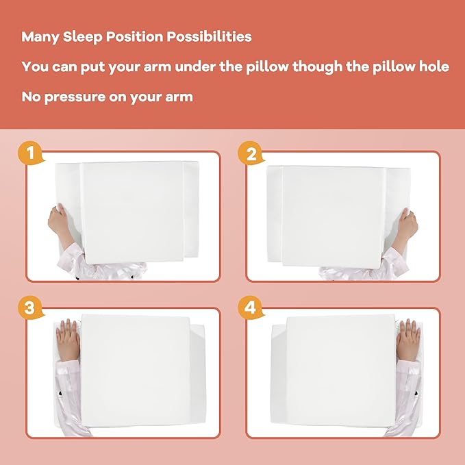 HOMBYS Side Sleeper Pillow with Arm Hole on Both Side, Any Position Winged Pillow for Neck & Shoulder Pain Relief, Super Firm High Density Support Ergonomic Arm Holes Positioner