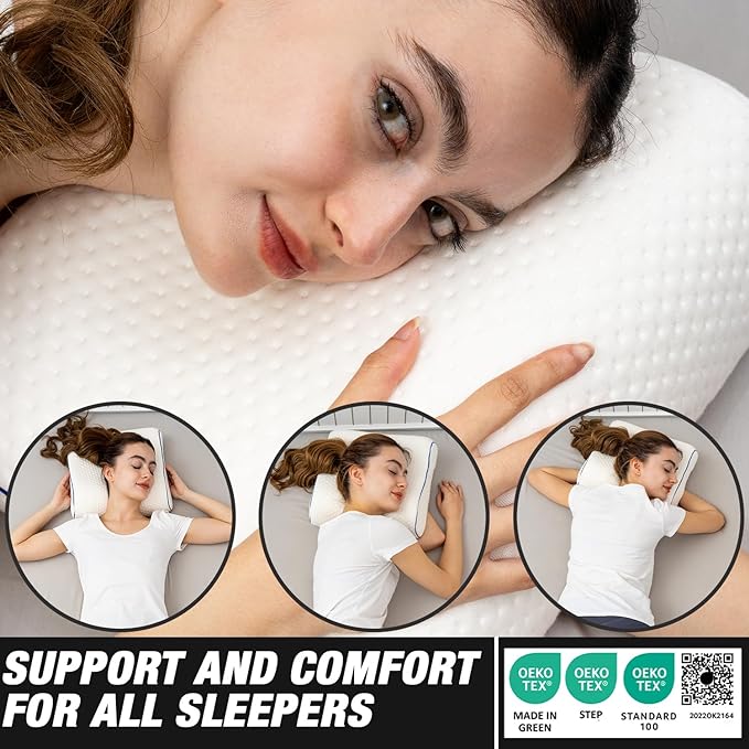 Travel & Camping Comfortable Memory Foam Pillow – Easy to Carry Portable Bag – Temperature Regulating Pillow Case - Perfect for Travelling (White Contour)