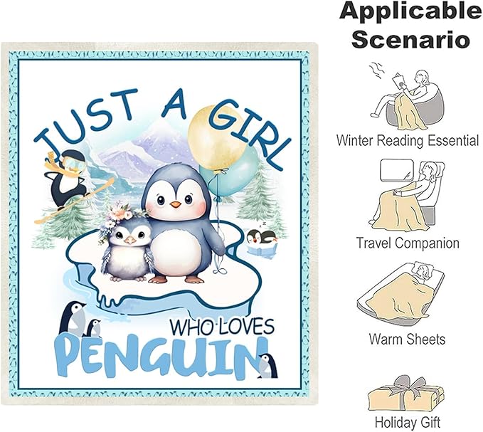 Just A Girl Who Love Penguin Blanket Cute Funny Penguin Decor Throw Blanket Gifts for Girls Boys Penguin Lover Super Warm Soft Plush Bedding Blanket (PENGUIN,50"x 60")