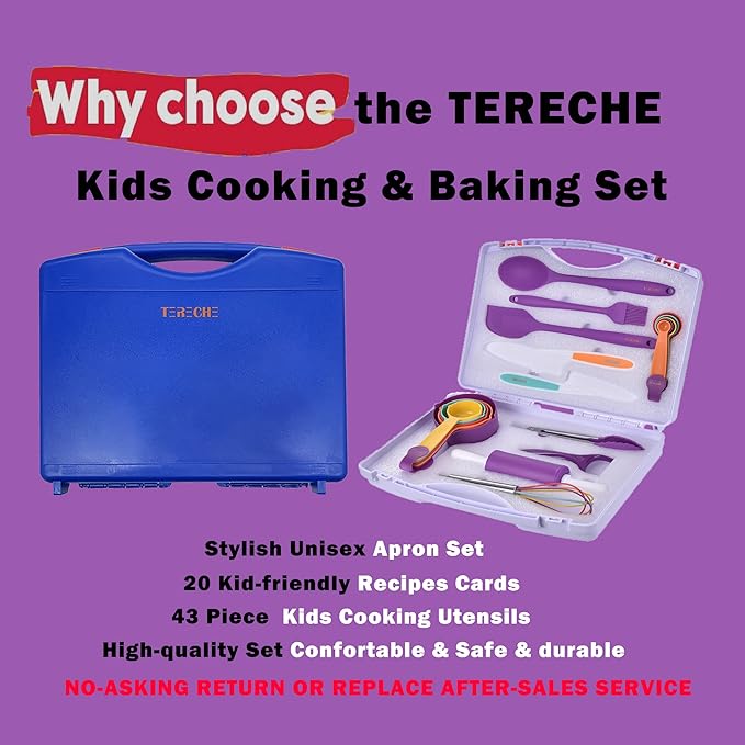 Kids Cooking Sets, Real 43 Piece Baking Set with Organizer Carrying Case- Kids Baking Set Gift for Girls & Boys - Utensils for The Curious Child (blue)