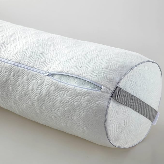 Kingnex Adjustable Roll Bolster Pillow, Under Knees for Sleeping on Back, Between Legs for Side Sleepers Shredded Cool Gel Infused Memory Foam Insert with Removable Bamboo Viscose Cover 20x8