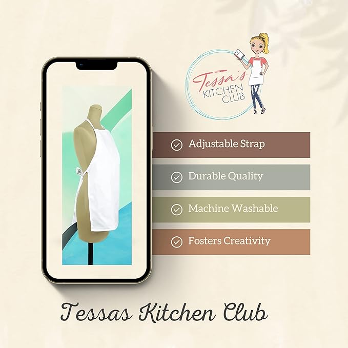 Tessa's Kitchen Club - Chef Hat and Apron Set for Kids, Real Cooking and Baking Wear Kit for Young Chefs in Training