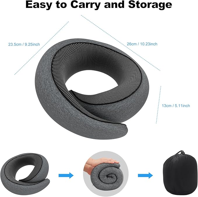 Travel Neck Pillow, Memory Foam Airplane Travel Pillow, 360-degree Comfort and Breathability, U-Shaped Pillow Storage