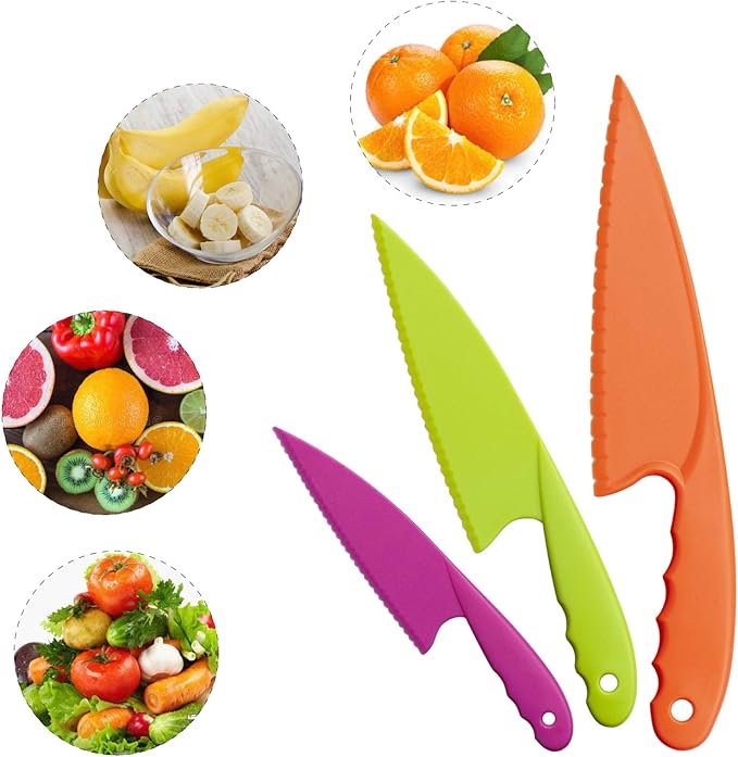 Knives for Kids 8-Piece Nylon Kitchen Baking Knife Set, Perfect Toddler's Safe Knife, Lettuce Knife and Bread, Salad Kitchen Knives