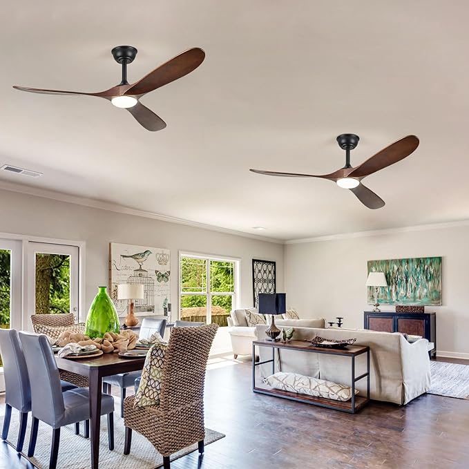 52" Ceiling Fans with Lights, 52 inch Ceiling Fan with Lights, High cfm Quiet 3 Blade Wood Walnut Ceiling Fan, Large Modern Ceiling Fan with Remote, Propeller Fans for Patios,Dark Walnut