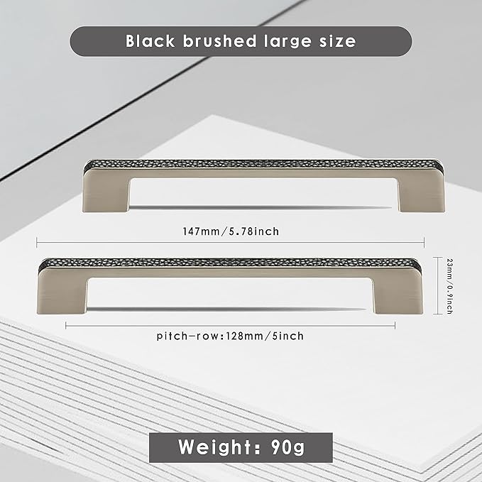 Leather Handle Brass Leather Handle Nordic Minimalist Style Handle Wardrobe Dressing Table Bedroom Living Room Kitchen Handle Hardware Furniture - 2 Pack (Black, 128mm（5in）)