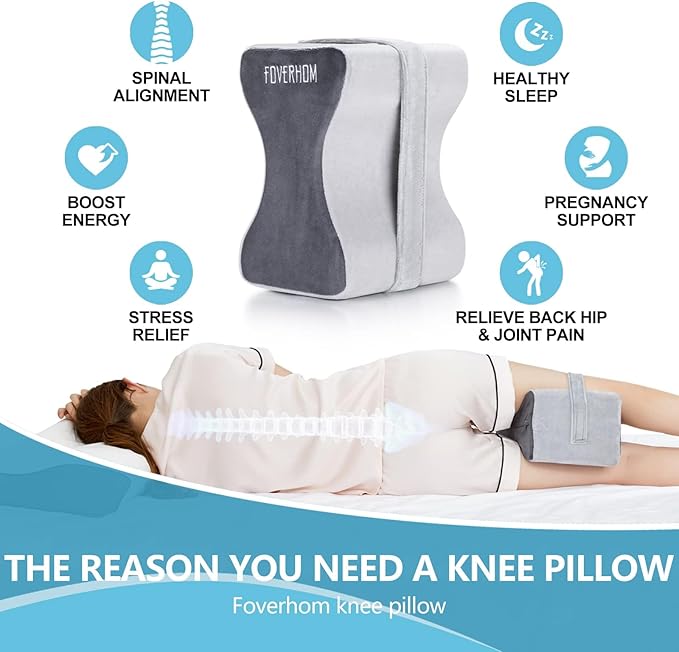 foverhom Memory Foam Knee Pillow,Orthopedic Leg Pillow for Sciatica Relief,Back Pain, Pregnancy, Leg Pain, Hip Pain and Sciatica Relief