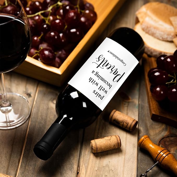 24 Pcs Parents Pregnancy Baby Announcement Wine Labels, Funny Pregnancy Baby Announcement Gifts for New Parents, Pairs Well With Becoming A Parents Wine Bottle Stickers Labels