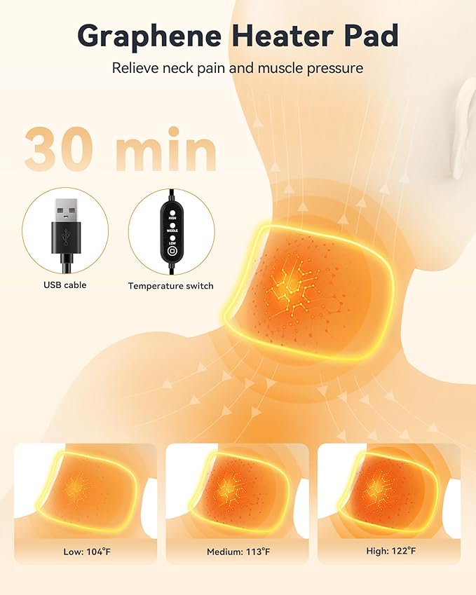 Heated Neck Brace Cervical Collar - Neck Support Brace with Heating Pad, Soft Foam Wraps Keep Vertebrae Stable and Aligned for Relief of Cervical Spine Pressure for Women & Men (S Size) Grey