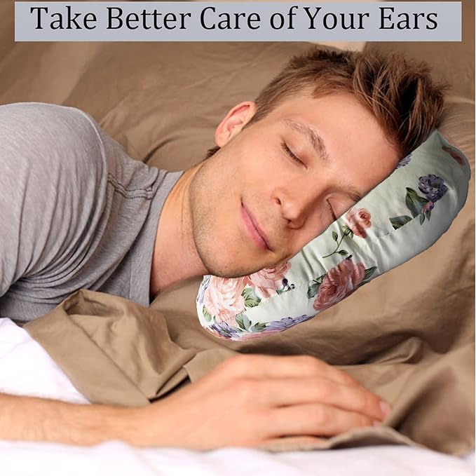 Ear Piercing Pillow for Side Sleepers, Pillow with an Ear Hole for CNH and Ear Pain Ear Inflammation Pressure Sores, O-Shaped Side Sleeping Pillow, Ear Guard Pillow(Red Flower)
