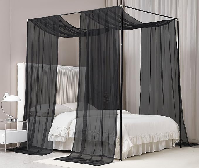Akiky Canopy Curtains for Girls with LED Light King California King Bed Curtains Frame Bed,Valance Scarves Great for Bed,Windows,Wedding Parties(King,Black)