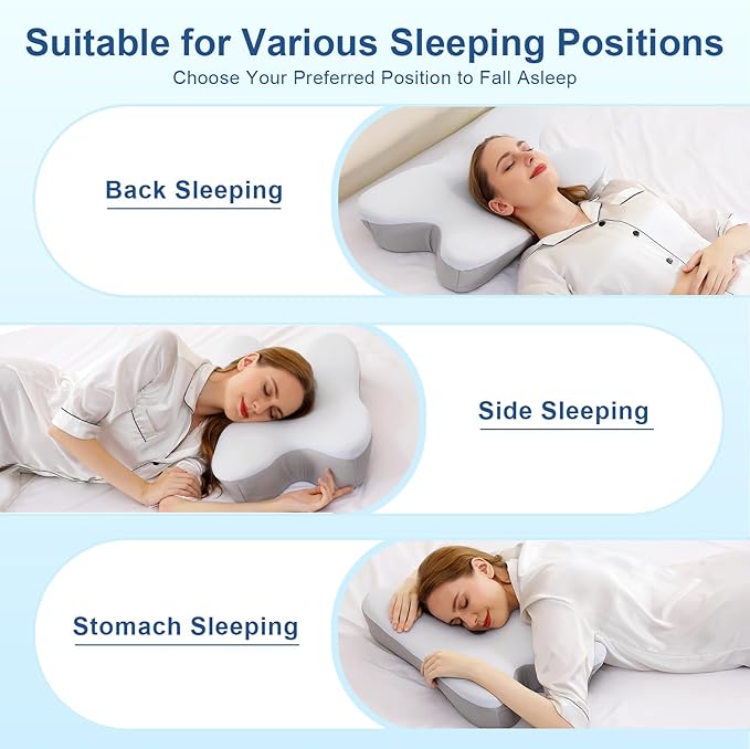 Cervical Pillow for Neck Pain Relief, Ergonomic Neck Pillow for Sleeping, Odorless Memory Foam Orthopedic Pillow for Side Sleepers with Cooling Pillowcase