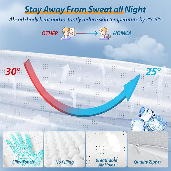 Cervical Neck Pillow for Neck Pain Relief, 2 in 1 Ergonomic Pillow for Sleeping, Memory Foam Orthopedic Bed Pillows for Side, Back & Stomach Sleepers with Cooling Pillowcase