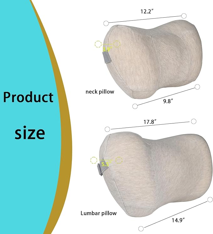 Car Back Cushion Lumbar Support and Car Neck Pillow Kit, Memory Foam Ergonomic Neck Pillow Kit for Driving Fatigue Relief, Comfort and Support Your Neck and Back