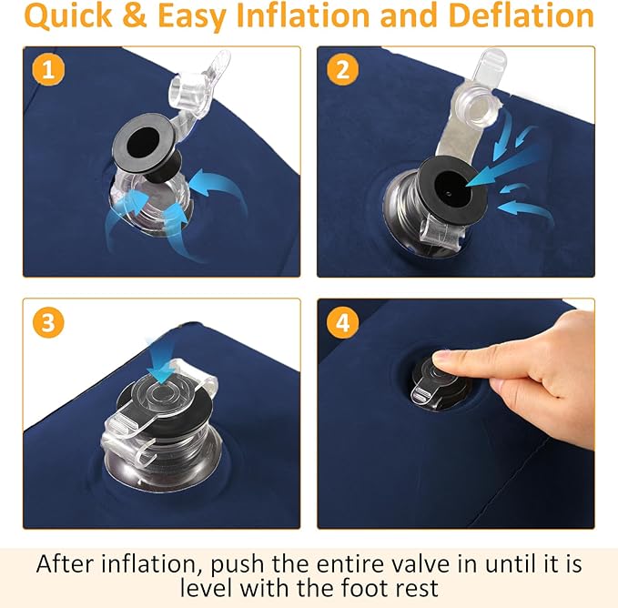 Inflatable Foot Rest Pillow for Travel - Adjustable Height Flight Foot Rest with Eye Mask and Earplugs for Kids & Adults on Airplane, Car, Train, Office, and Home (Blue, 2 PCS)