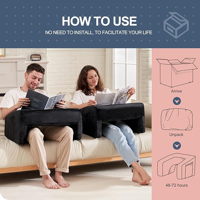 Homguava Reading Pillow Memory Lap Desk Foam Pillow for Adults Gaming Pillow Arm Rest Pillow for Reading, Crocheting, Gaming or Sitting in Bed (Black, Medium)