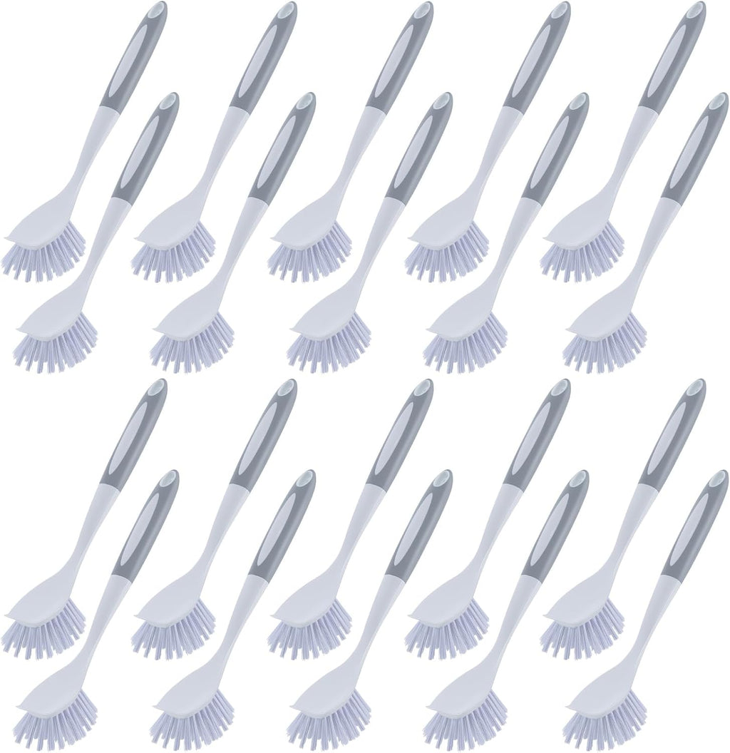 Hsei 20 Pcs Gray Kitchen Scrub Dish Brush Bulk with 11 Inch Handle Cleaning Dish Scrubber with Stiff Bristles Washing Scrub Brushes for Housekeeping for Pots and Pans, Kitchen Sink