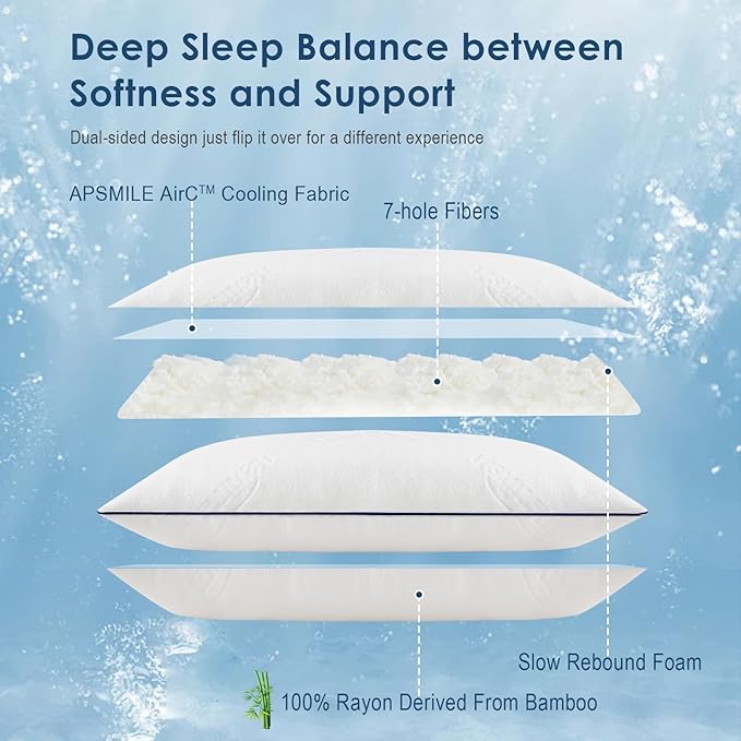 APSMILE Shredded Memory Foam Pillows Queen Size, Adjustable Luxury Cooling Pillows for Neck Pain, Hotel Firm Bed Pillows for Sleeping, Essentials for Side/Back Sleeper (White,18"x28")