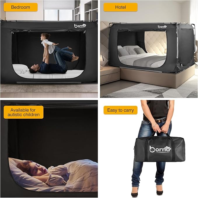 Borna Bed Tent Bed Canopy Full Size, Portable Sleeping Tents Dream Tents Indoor for Kids and Adult, Breathable 70% Blackout Big Space on Bed with Three Doors (Mattress Not Included)