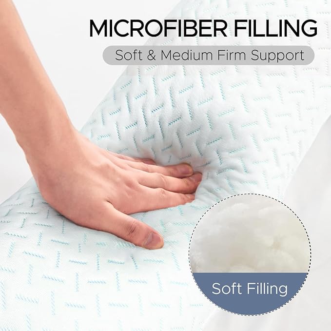 Body Pillow for Adults - Soft Long Bed Pillows Insert for Sleeping - Shredded Memory Foam & Removable Washable Cover - Swan Shaped Pregnancy Side Sleeper Pillow 49 Inch (Cooling Blue)