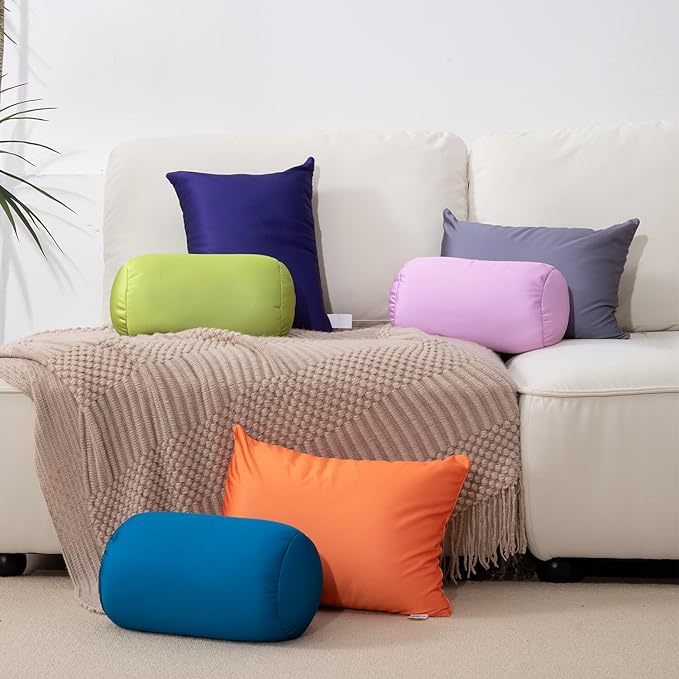 Microbead Body Pillow, Tube Microbead Bolster Bean Smooth Cool Pillow Neck Cervical Roll Pillow for Sleeping 7 x 12Inch Throw Travel Pillow (Tangerine Color)