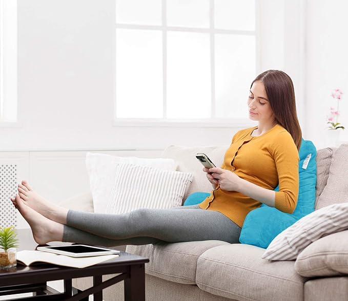 Nestl Reading Pillow Standard Bed Pillow, Back Pillow for Sitting in Bed Shredded Memory Foam Chair Pillow Reading & Bed Rest Pillows Bright Blue Back Pillow for Bed, Bed Chair Arm Pillow with Pockets