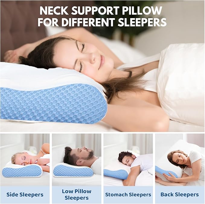 Neck Pillow Memory Foam Pillows for Sleeping Ergonomic Cervical Pillow for Neck and Shoulder Pain Relief Orthopedic Contour Bed Pillow for Side Back Stomach Sleeper
