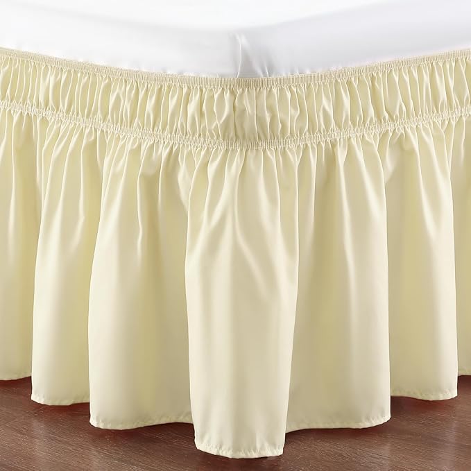 RIMELA Bed Skirt Queen Size 15 Inch Drop, Wrap Around Elastic Bedskirt Solid Microfiber Luxury Hotel Quality Fabric, Easy to Install Machine Washable Wrinkle & Fade Resistant, Beige Yellow