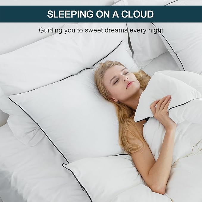 Natural Goose Down Pillows - Soft and Support Down Bed Pillow for Back, Side, Stomach Sleepers - 550 Fill Power, Standard (20" x 26")