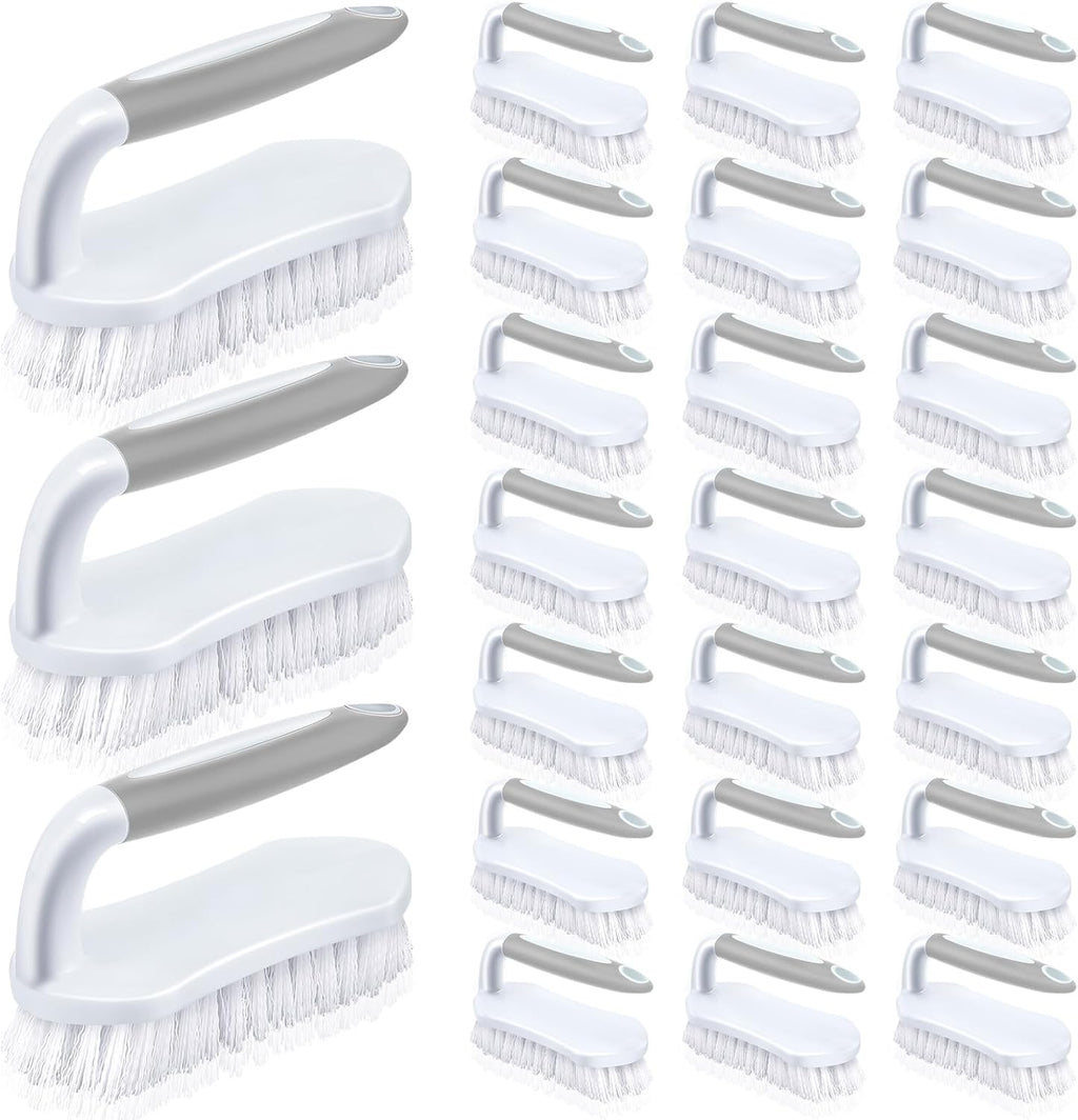 Lallisa 24 Pcs Scrub Brush for Cleaning with Handle Comfortable to Grip Heavy-Duty Flexible Stiff Bristles Scrubber Brushes Bulk for Shower Bathroom Carpet Kitchen Floor Tiles (Gray)