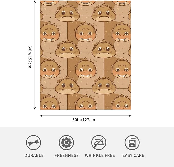 Cute Cartoon Flannel Blanket for Kids, 50" L x 60" W Inches – Soft and Cozy Plush Throw Blanket for Boys and Girls – Perfect for Bed, Couch, or Travel (Dinosaur)