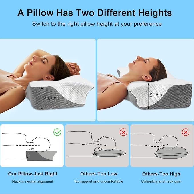 Anvo Ergonomic Pillows for Pain Relief Sleeping - Cervical Pillow for Neck Pain Relief - Memory Foam Pillows for Neck and Shoulder Pain - Neck Pillow for Side Back & Stomach Sleeper - Ivory Soft