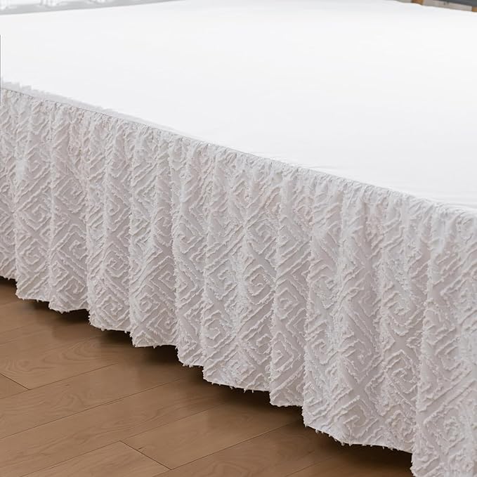 Tufted Bed Skirt,Ruffled Bed Skirt with Split Corners Jacquard Embroidery, Queen Bed Skirt 14 Inch Drop, QueenSize Bed Skirt White for Ruffled Bed Skirt with Split Corners, Bed Skirt QueenSize