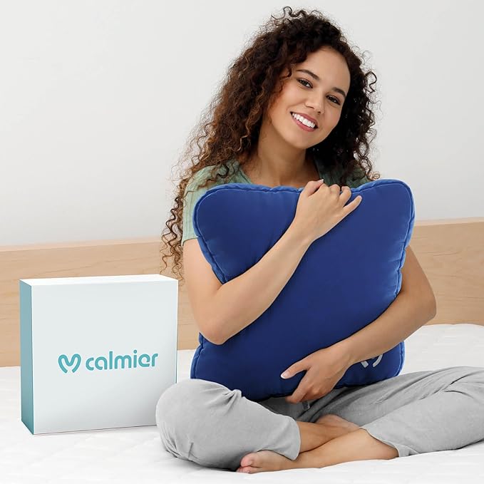 Calmier - 12 lb Sensory Weighted Pillow - Glass Bead Filled Hug Pillow - Ultra Plush Cozy Weighted Pillows for Adults and Kids - Child Sensory Pillow - Weighted Lap Pad (Blue - Minky, 12 LBS)