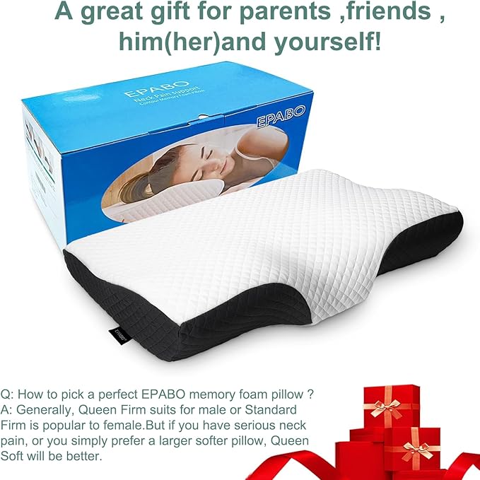 Contour Memory Foam Pillow Orthopedic Sleeping Pillows, Ergonomic Cervical Pillow for Neck Pain - for Side Sleepers, Back and Stomach Sleepers, Free Pillowcase Included (Queen(24 * 15 * 4.8 inches))