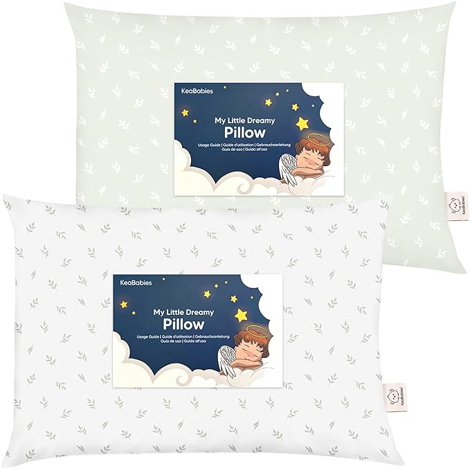 2-Pack Toddler Pillow - Soft Organic Cotton Toddler Pillows for Sleeping - 13X18 Small Pillow for Kids - Kids Pillows for Sleeping - Kids Pillow for Travel, School, Nap, Age 2 to 5 (Herb)