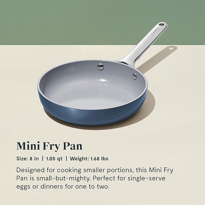 Caraway Mini Cookware Set - Non-Stick Ceramic Fry Pan (1.05 qt, 8") & Sauce Pan (1.75 qt) - Non Toxic, PTFE & PFOA Free - Oven Safe & Stovetop Agnostic (Gas, Electric & Induction) - Navy