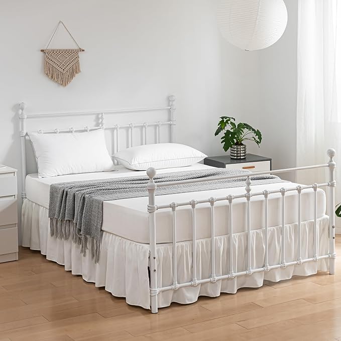 Bed Skirt King Size Ruffled Bed Skirts with Split Corners, 12 Inch Drop Dust Ruffle Bed Skirt with Platform, Ivory, King - 12" Drop