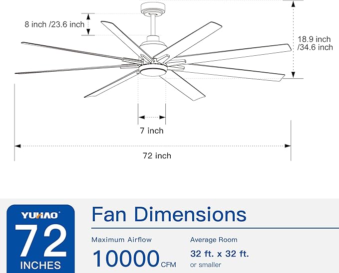 NicBex Ceiling Fan 72 Inch Indoor Modern Ceiling Fans with Integrated LED Light and Remote Control Ceiling Fan with 8 ABS Blades for Living Room, Bedroom, Silver