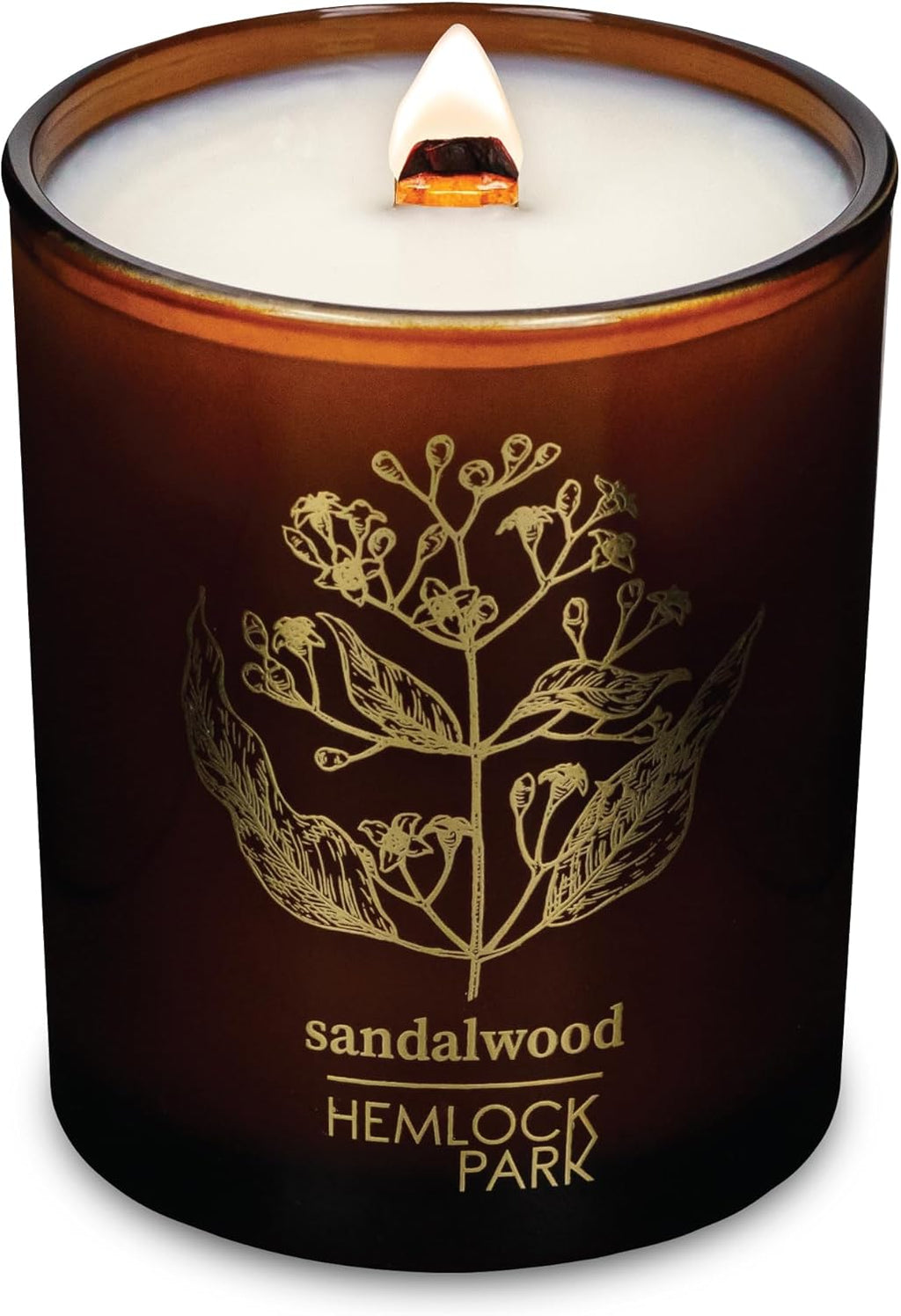 Hemlock Park Wood Wick Candle Handcrafted with Natural Coconut Wax and Essential Oils (Amber & Gold 7.2 oz, Sandalwood)