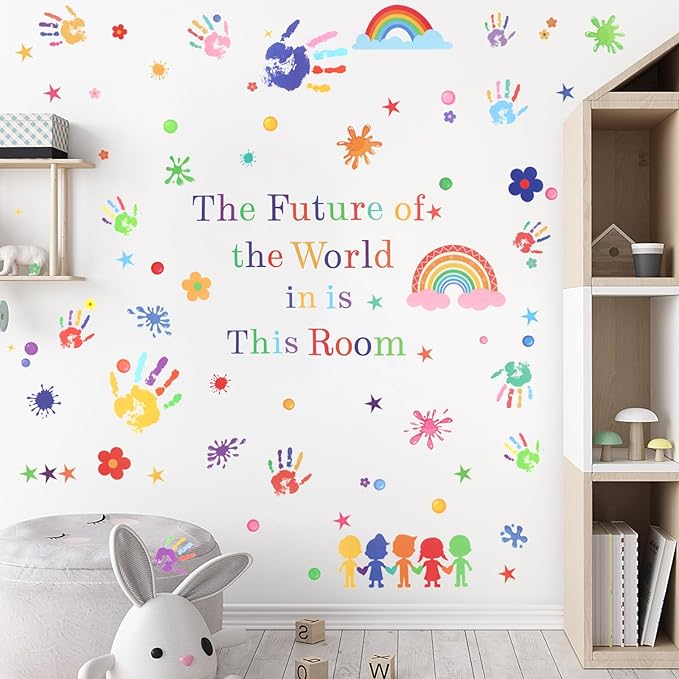172pcs Colorful Inspirational Wall Decals, Handprint Wall Stickers, Removable Motivational Sticker for Kid Bedroom, Classroom, Kindergarten, School, Playroom