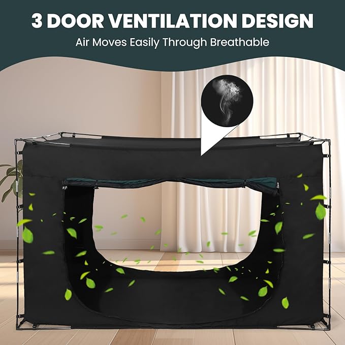 Bed Tent Bed Canopy Twin Size, Portable Sleeping Tents Dream Tents Indoor for Kids and Adult, 70% Blackout with 3 Doors Breathable Privacy Space on Bed (Mattress Not Included)