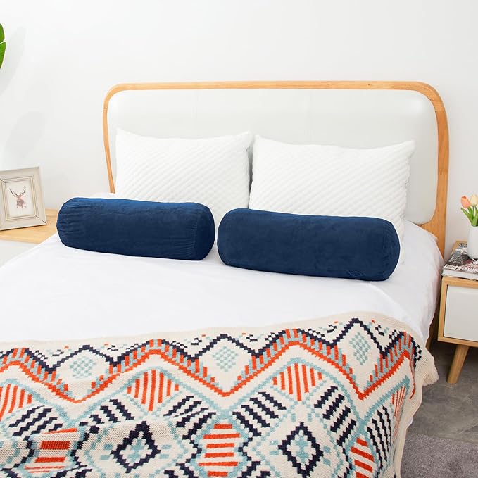 Body Pillow, Memory Foam Body Pillows for Adults Sleeping, Decorative Bolster Pillow for Bed & Couch, Long Cylinder Tube Round Pillow, 24x7.87 Inches, Set of 2 (Navy Blue)
