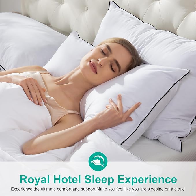 APSMILE Medium Firm Feather Down Pillows Standard Size Set of 2, Luxury Goose Feather Pillow for Sleeping, 600TC/DM Organic Cotton Cover Hotel Bed Pillow Wrapped in Polyester (White, 20"x26")