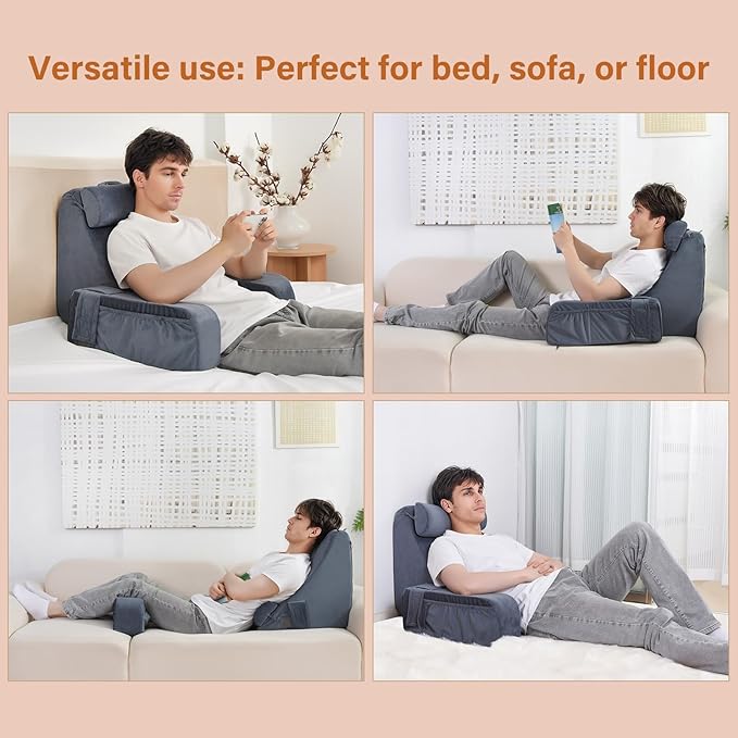 Reading Pillow,Back Pillow for Bed Sitting Up,Back Support Pillow with Arms,Chair Pillow,Bed Pillow for Sitting Up,Adult Backrest Pillow for Watching TV/Gaming/Resting in Couch&Floor-19IN,4PCS