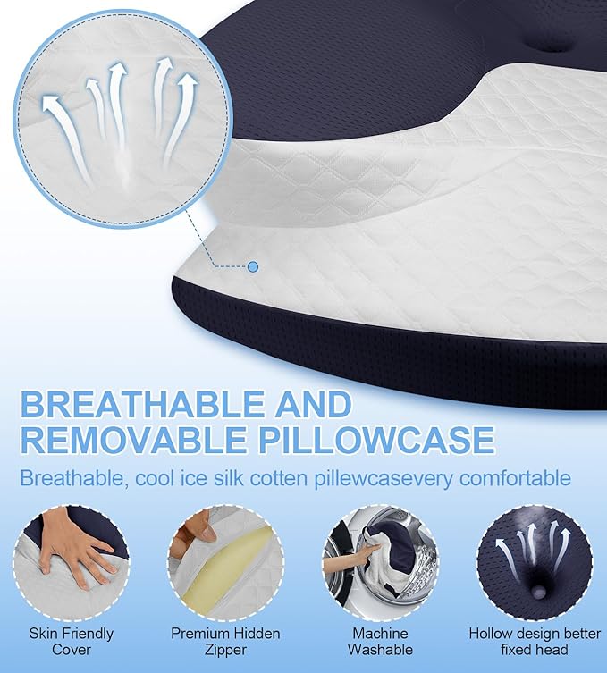 Bed Sleep Contour Memory Foam Pillow, Cervical Pillow for Neck and Shoulder, Ergonomic Neck Support Pillow for Side Back Stomach Sleepers with Pillowcase