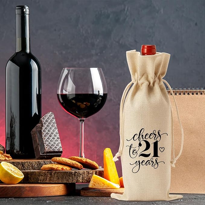 21st Birthday Gifts for Her Wine Bag, Funny 21st Birthday Wine Bag, 21st Birthday Party Decorations for Her Women, Cheers to 21 Years Wine Gift Bag, Twenty-one Birthday Wine Gift Bag
