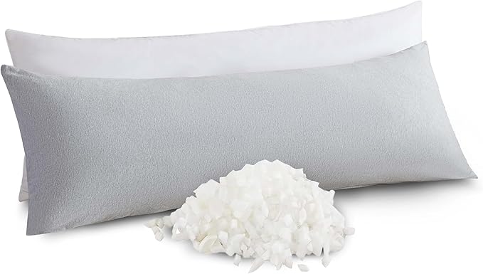 WhatsBedding Memory Foam Body Pillow with 100% Cotton Jersey Knitted Cover, Luxury Soft Large Long Pillow for Adults, Firm Full Body Pillow with Removable Zippered Pillow Case - Light Grey
