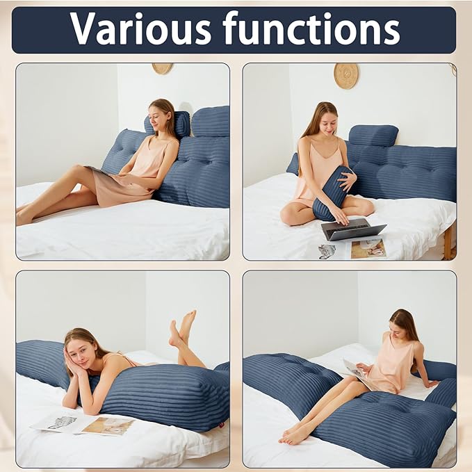 Headboard Wedge Pillow with 2 Pack Neck Roll Pillow Large Headboard Pillow Queen Wedge Pillow Headboard Soft and Supportive Bed Rest Reading Pillows for Sitting in Bed with Removable Cover